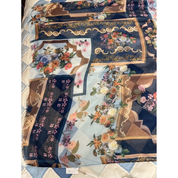 2‎ Chic Large Scarf Cottagecore Royal Floral Fringe - Picture 12 of 16